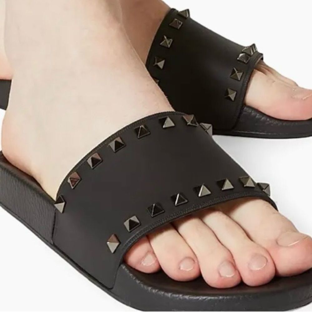 Valentino Garavani Stud Sandals logo flats open toe shoes rubber slides